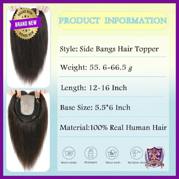 Real Human Hair Topper 12 Inch Side Bangs Thinning Hair Solution main image 4